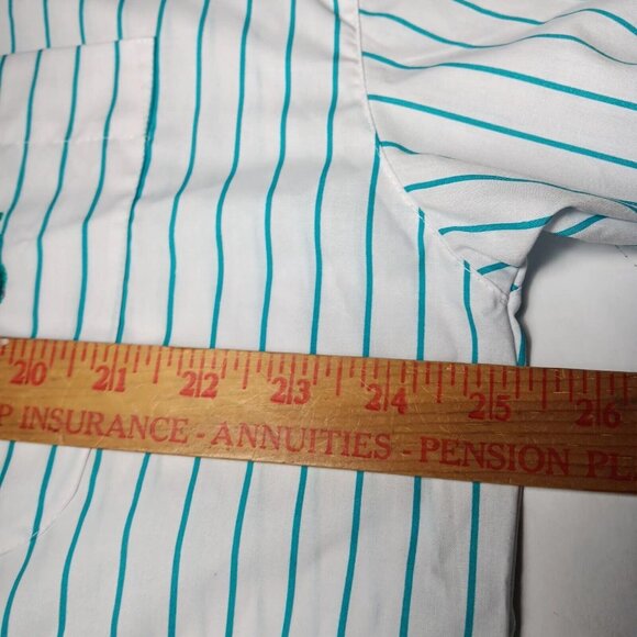 Liz Thomas II Blouse Plus Size 40 White Teal Stripe Short Vintage 80s 90s NOS - Picture 6 of 12